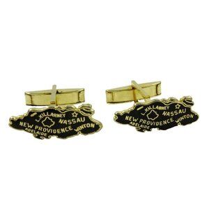 Bahamas Cufflinks Black Enamel Vintage Cuff Links